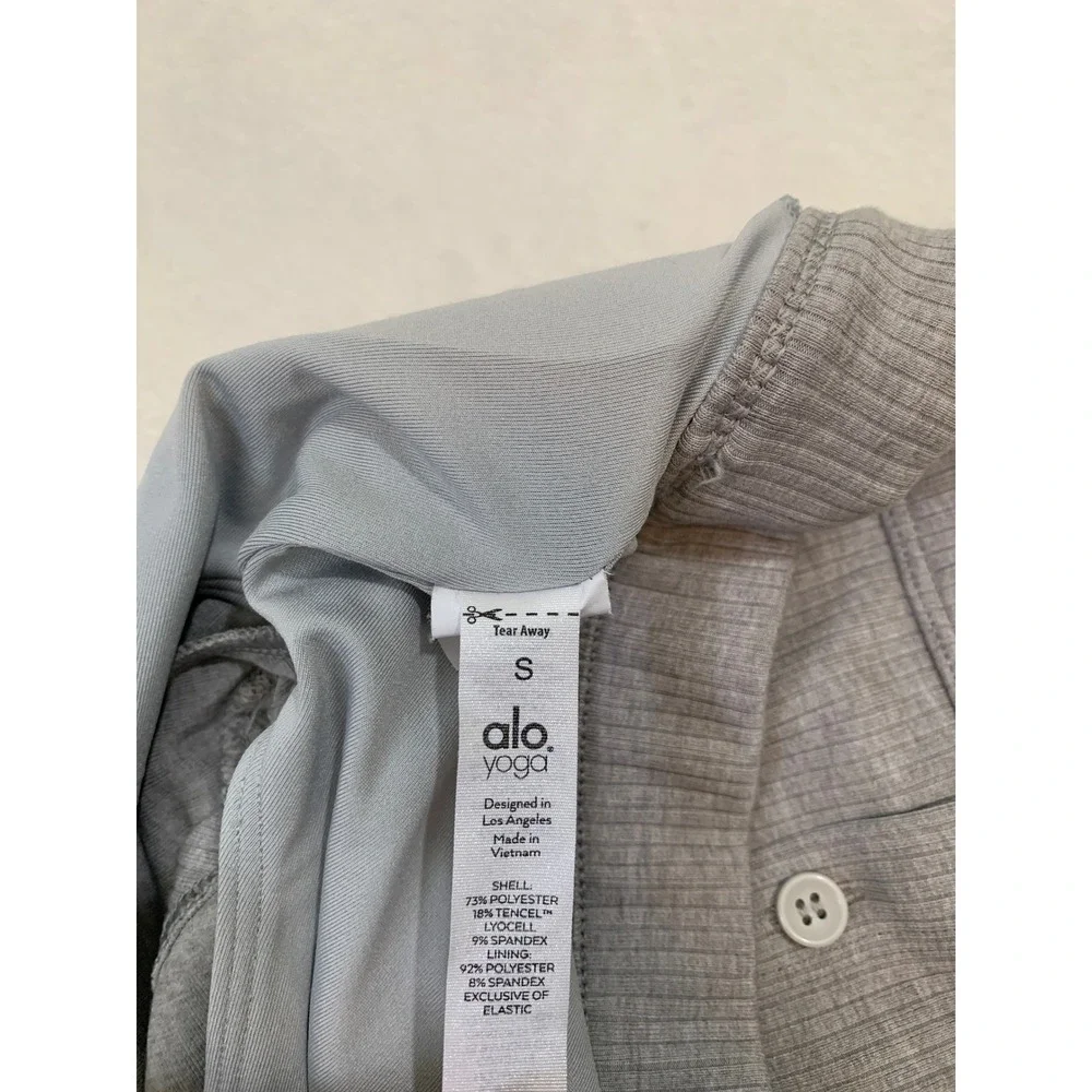 Alo Yoga blissful henley Bra Top Women Small Grey Ribbed Short Sleeve Scoop Neck